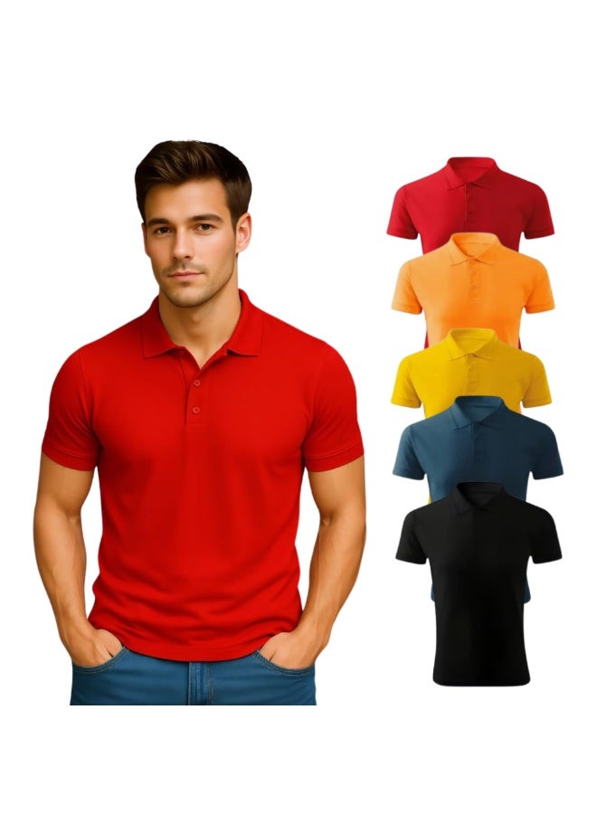 Men’s Polo T-Shirt Pack Of 5 | Short Sleeve Collared Cotton Polo Tees | Casual Office Wear Tees For Work,Travel,Outdoor Activities And Everyday Use