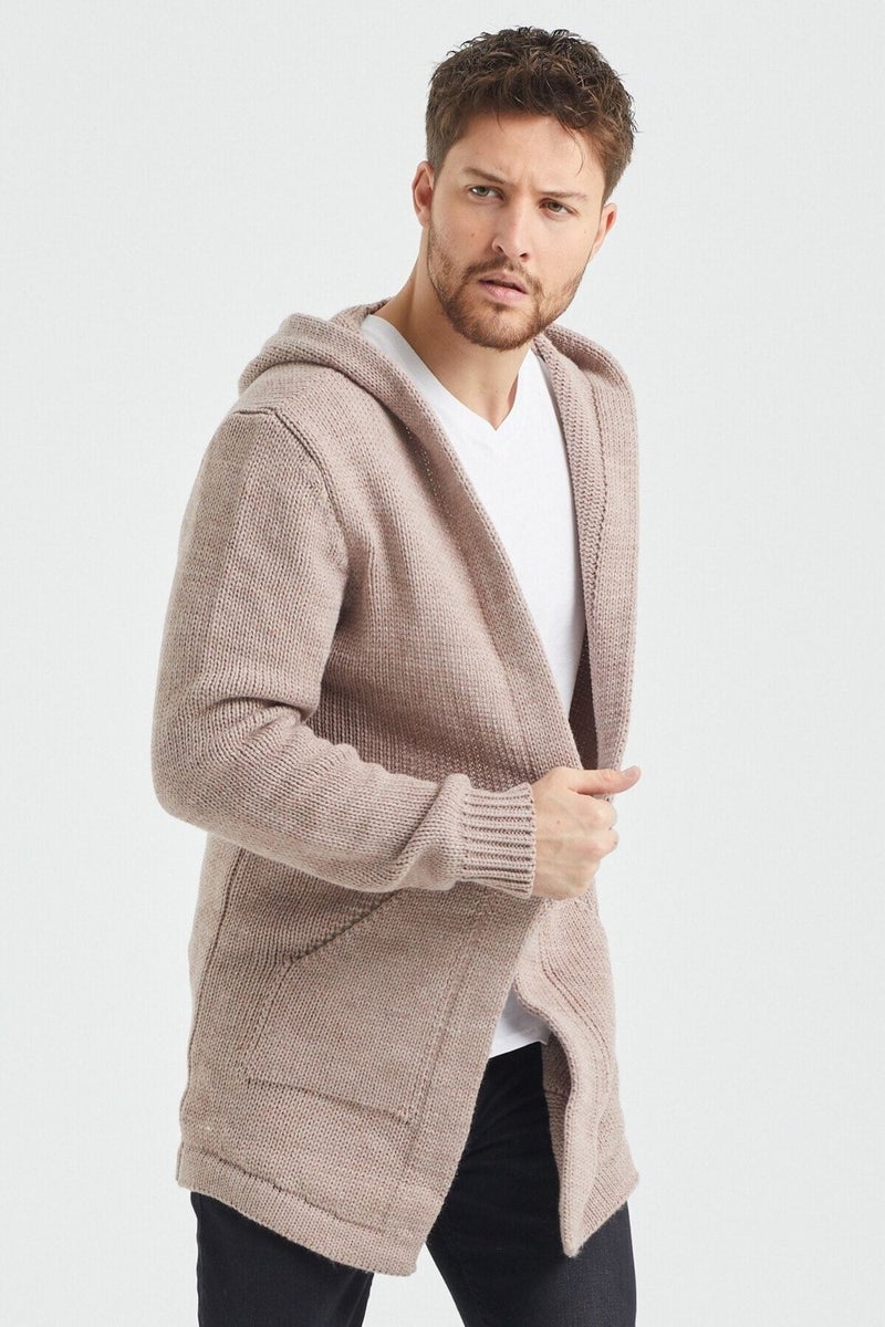 Tarz Cool Style Cool Men's Cream Patterned Knitwear Cardigan - HRK8085R02S  - Image 4