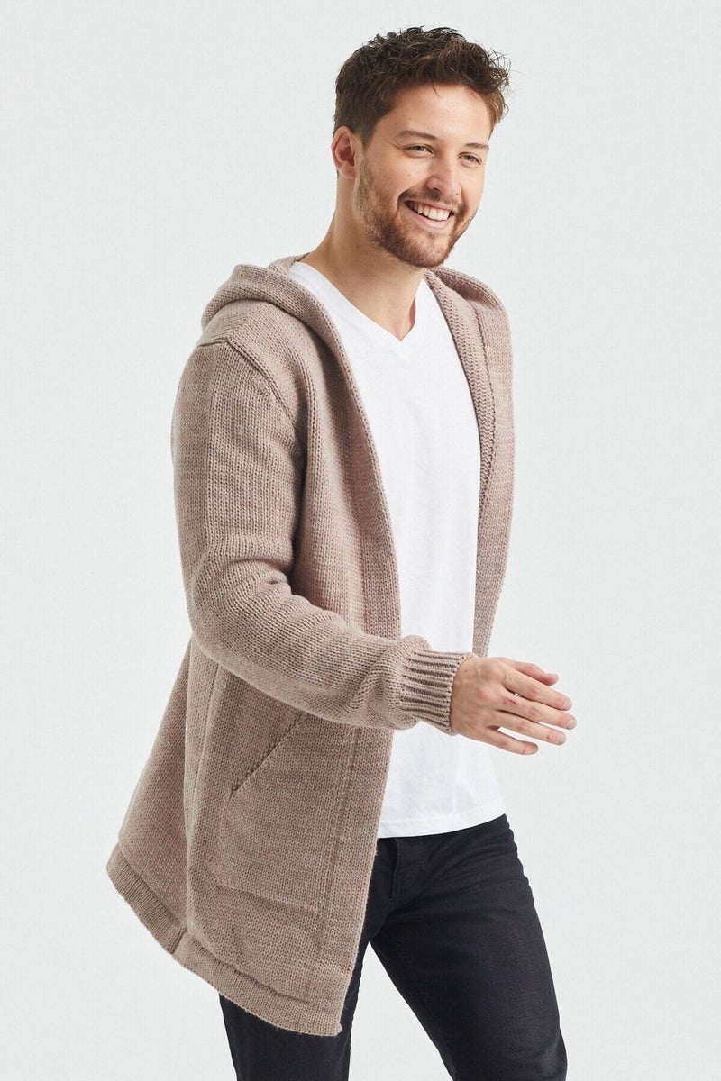 Tarz Cool Style Cool Men's Cream Patterned Knitwear Cardigan - HRK8085R02S  - Image 3