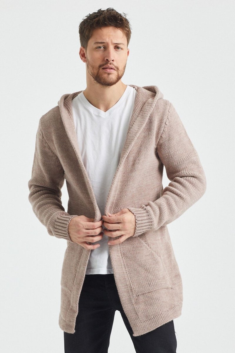 Tarz Cool Style Cool Men's Cream Patterned Knitwear Cardigan - HRK8085R02S  - Image 2