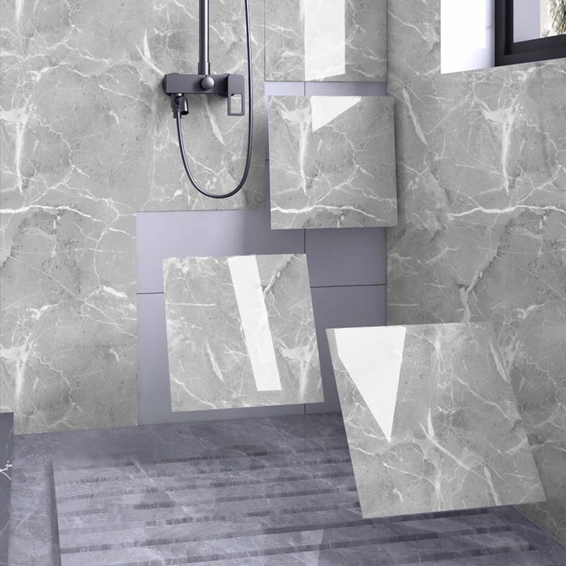 Chejiaye Shower Wall Panels Peel and Stick,Marble Wall Panels for Interior Decor,Backsplash Tile for Kitchen Showers Bathrooms Living Rooms 11.8"x11.8"in 10Pcs, Grey (Not Real Tile,9.7 Sq.ft) - Image 1