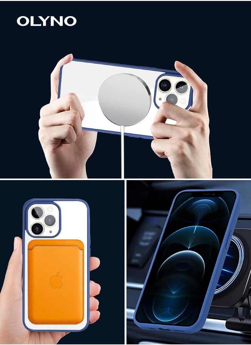 OLYNO - MagMight iPhone 14 Pro Slim MagSafe Back Case With Wireless Charging Shockproof Anti-Fingerprint Scratch-Proof And Blue Edges - Image 1