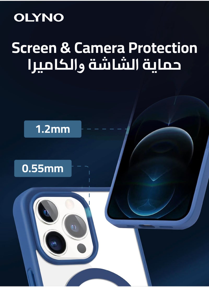 OLYNO - MagMight iPhone 14 Pro Slim MagSafe Back Case With Wireless Charging Shockproof Anti-Fingerprint Scratch-Proof And Blue Edges - Image 1