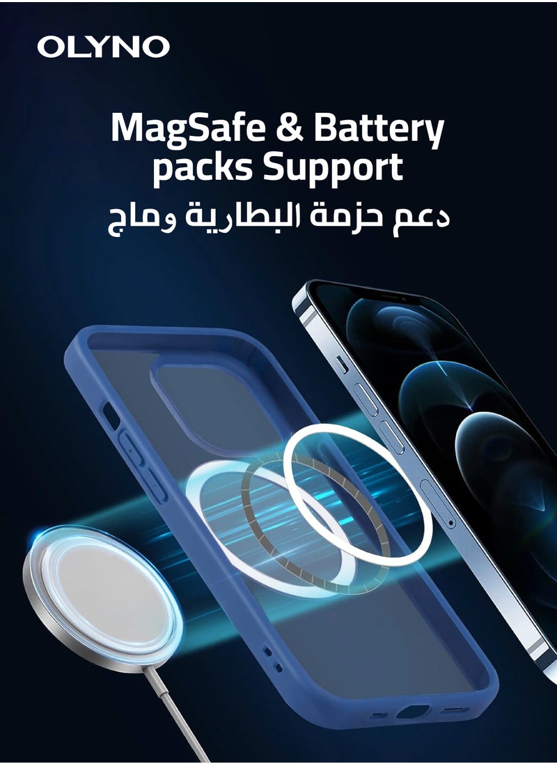 OLYNO - MagMight iPhone 14 Pro Slim MagSafe Back Case With Wireless Charging Shockproof Anti-Fingerprint Scratch-Proof And Blue Edges - Image 1