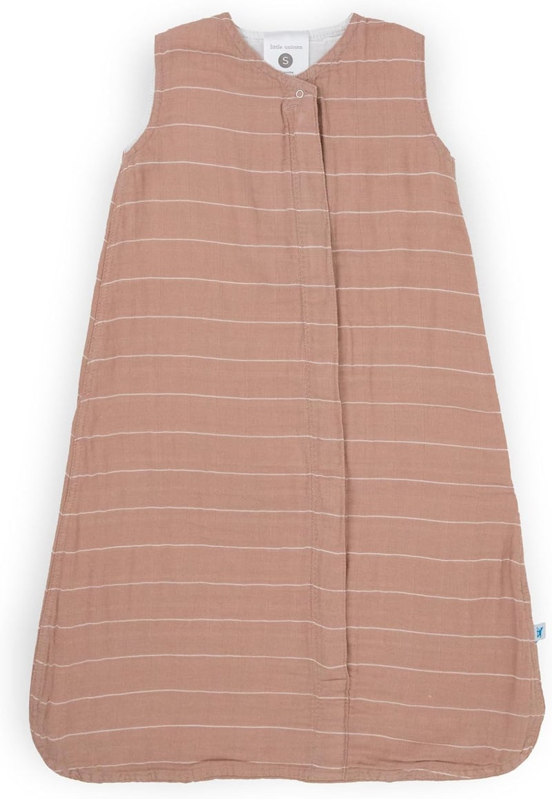 Little Unicorn Cotton Muslin Quilted Sleep Bag in Mauve Stripe - Size M - Image 1
