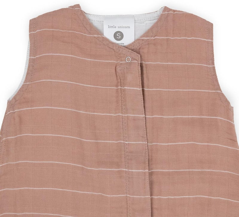 Little Unicorn Cotton Muslin Quilted Sleep Bag in Mauve Stripe - Size M - Image 2