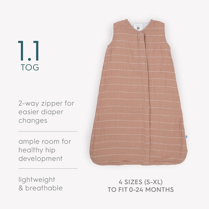 Little Unicorn Cotton Muslin Quilted Sleep Bag in Mauve Stripe - Size M - Image 4