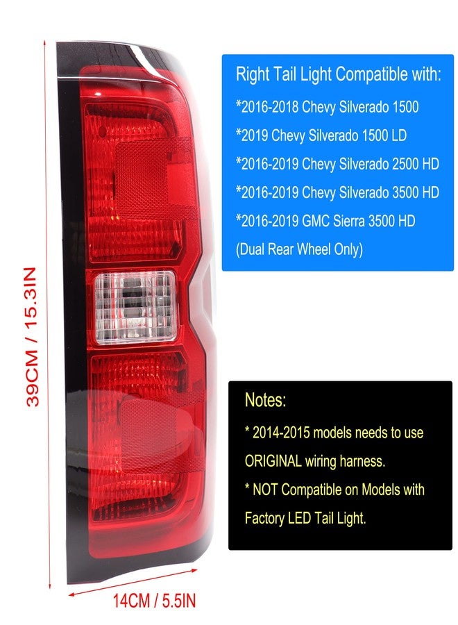 MOCW Factory Style Tail Light Compatible with 2016-2018 Chevrolet Silverado 1500 2500 HD 3500HD, GMC Sierra 3500 HD Taillight Brake Lamps Bulb and Harness Included, Right Passenger Side - Image 2
