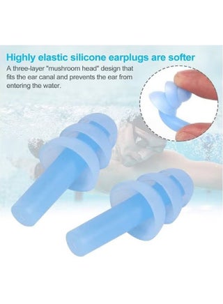 6 Pairs Swimming Earplugs Reusable Ear Plugs, Waterproof Hypoallergenic Noise Reduction Earplugs for Hearing Protection, Suitable for Sleeping, Snoring, Swimming, Concerts Case Green Orange and Light Blue - view 2