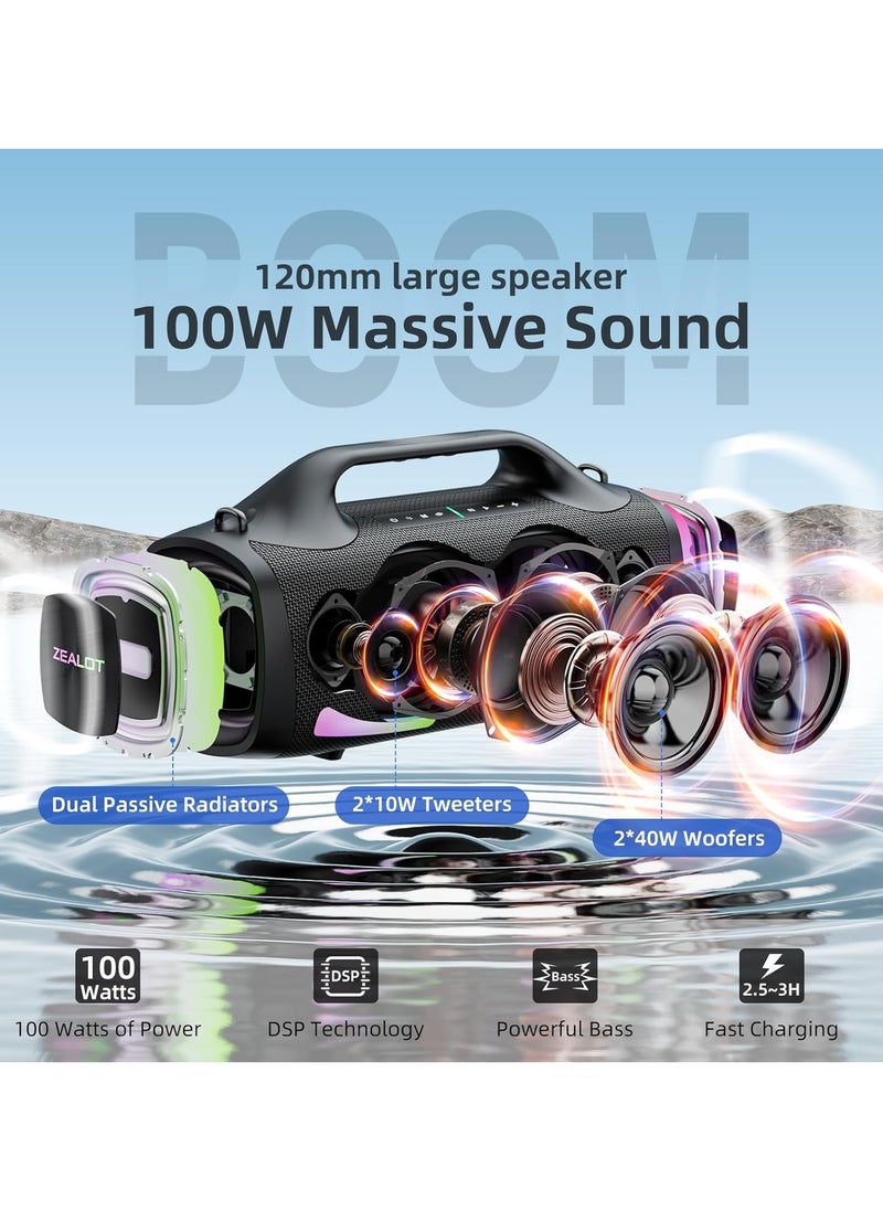 Zealot - ZEALOT S79 Bluetooth Speaker,100W Booming Sound Speakers Bluetooth Wireless, Dual Pairing, XBass, Bluetooth 5.3, 24000mAh Power Bank, Portable Outdoor Waterproof Speaker for Camping, Beach, and Party S79 - Image 1