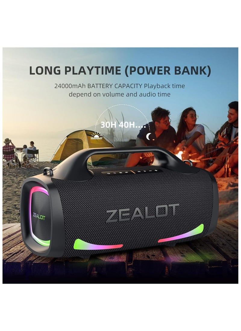 Zealot - ZEALOT S79 Bluetooth Speaker,100W Booming Sound Speakers Bluetooth Wireless, Dual Pairing, XBass, Bluetooth 5.3, 24000mAh Power Bank, Portable Outdoor Waterproof Speaker for Camping, Beach, and Party S79 - Image 1