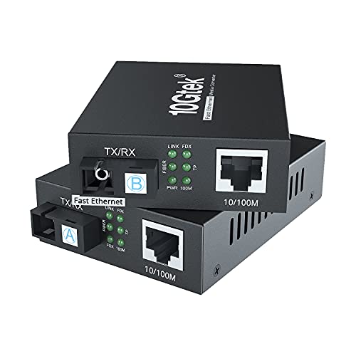 10Gtek a Pair of Fast Ethernet Media Converters, 10/100Mbps Bi-Directional Single-Mode SC Fiber, up to 20km, 10/100Base-TX to 100Base-FX - Image 1