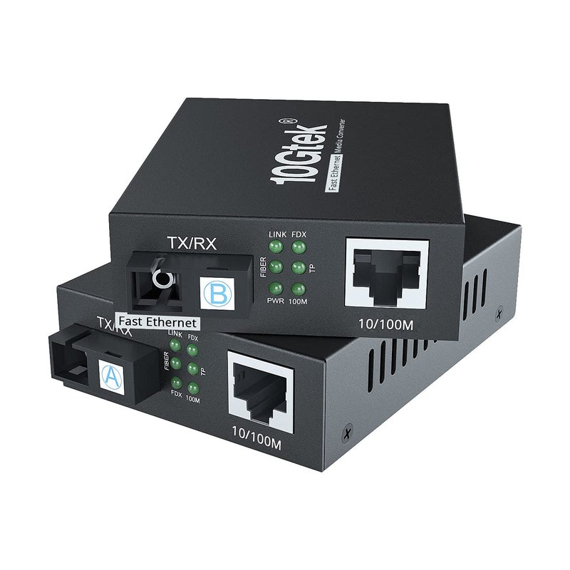 10Gtek a Pair of Fast Ethernet Media Converters, 10/100Mbps Bi-Directional Single-Mode SC Fiber, up to 20km, 10/100Base-TX to 100Base-FX - Image 2