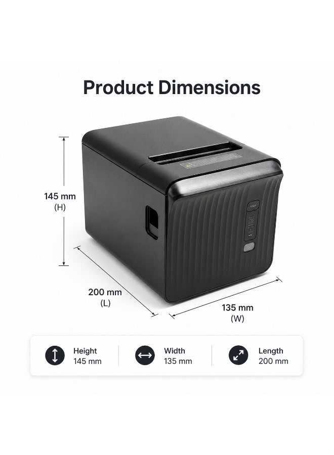 BASEET BAS-376 Thermal Receipt Printer USB + Bluetooth 80x80 Black for POS Retail Stores & Restaurants - Image 2