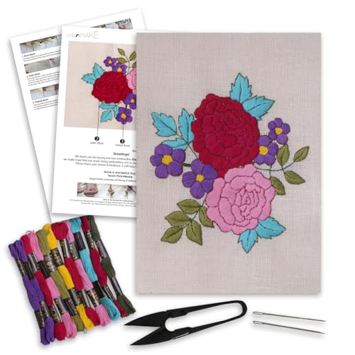 picknMAKE Hoop-Free Needle Stitch Elegant Blooms DIY Hand Embroidery Kit for Beginners Adults,Stiff Jute Fabric Art Craft Work,Printed Floral Design with Threads,Needles,Cutter,Instruction,Multicolor - Image 1