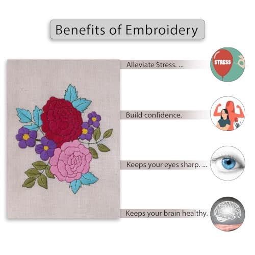 picknMAKE Hoop-Free Needle Stitch Elegant Blooms DIY Hand Embroidery Kit for Beginners Adults,Stiff Jute Fabric Art Craft Work,Printed Floral Design with Threads,Needles,Cutter,Instruction,Multicolor - Image 5