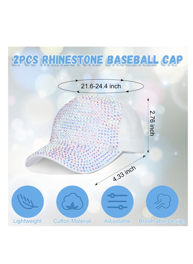 SYOSI - Rhinestone Baseball Cap, Women Bling Hat, Rhinestone Hat, Adjustable Baseball Cap Sequins for Men, Sport Travel Summer Black and White Cap 2 Pcs - Image 1