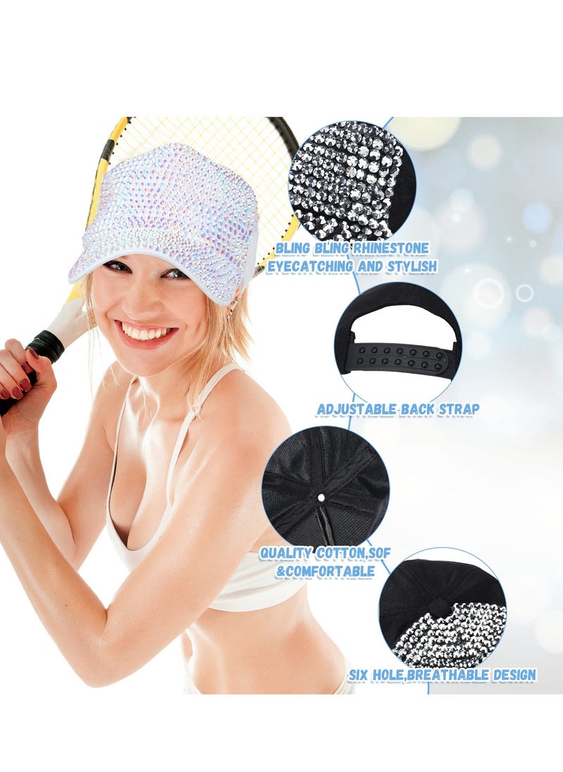 SYOSI - Rhinestone Baseball Cap, Women Bling Hat, Rhinestone Hat, Adjustable Baseball Cap Sequins for Men, Sport Travel Summer Black and White Cap 2 Pcs - Image 1