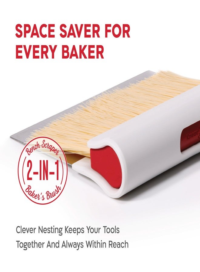 KneadAce Dough Scraper & Baker’s Brush Set - Stainless Steel Bench Scraper with Nesting Cleaning Brush, Food-Safe, Easy to Clean, Baking Tool Set for Bread and Pastry (White/Red) - Image 2