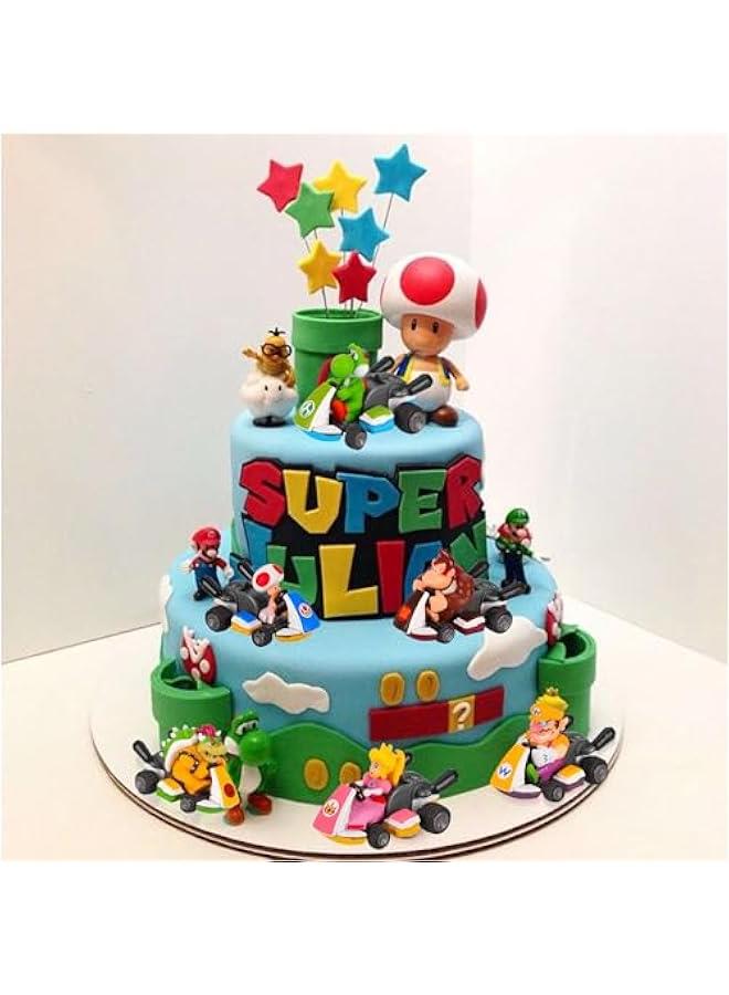 Beauenty Super Bros Kart Hot Wheels Car Figures Toy Set - 8 Pcs 1.5 inch Cartoon Kart Pull Back Cars Cake Toppers, Film Collectible Kids Birthday Gift Cake Decorations Party Supplies - Image 2