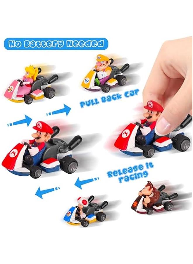 Beauenty Super Bros Kart Hot Wheels Car Figures Toy Set - 8 Pcs 1.5 inch Cartoon Kart Pull Back Cars Cake Toppers, Film Collectible Kids Birthday Gift Cake Decorations Party Supplies - Image 3