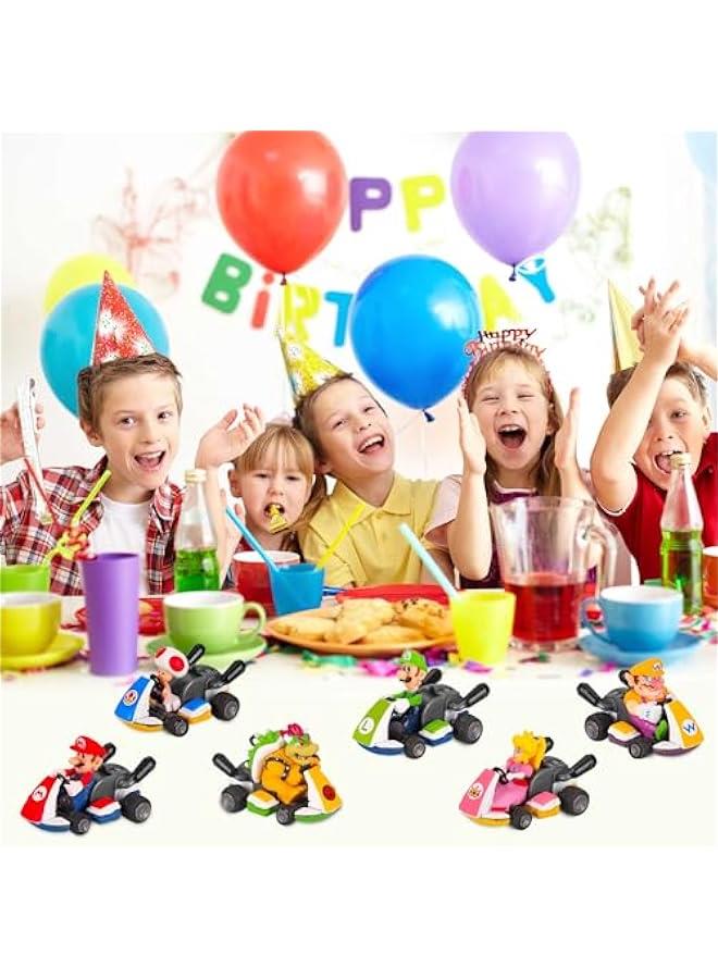 Beauenty Super Bros Kart Hot Wheels Car Figures Toy Set - 8 Pcs 1.5 inch Cartoon Kart Pull Back Cars Cake Toppers, Film Collectible Kids Birthday Gift Cake Decorations Party Supplies - Image 5