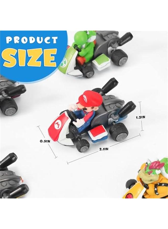 Beauenty Super Bros Kart Hot Wheels Car Figures Toy Set - 8 Pcs 1.5 inch Cartoon Kart Pull Back Cars Cake Toppers, Film Collectible Kids Birthday Gift Cake Decorations Party Supplies - Image 4