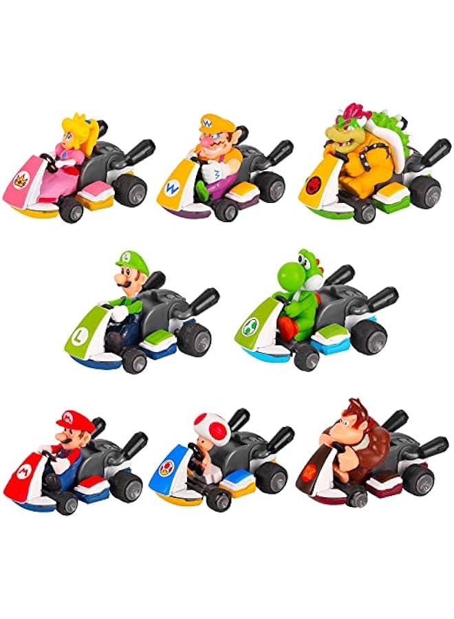 Beauenty Super Bros Kart Hot Wheels Car Figures Toy Set - 8 Pcs 1.5 inch Cartoon Kart Pull Back Cars Cake Toppers, Film Collectible Kids Birthday Gift Cake Decorations Party Supplies - Image 1