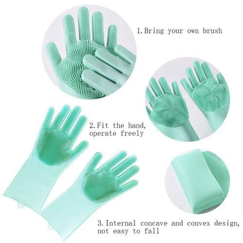 PallRin Combo Silicone Cleaning Wash hand scrubber Gloves pair for utensils bathroom vehicle Wash scrub,1 Pair + Bathing towel type Double sided Scrubber Belt Brush for Body Back, 1 PC, Color Assorted - Image 4