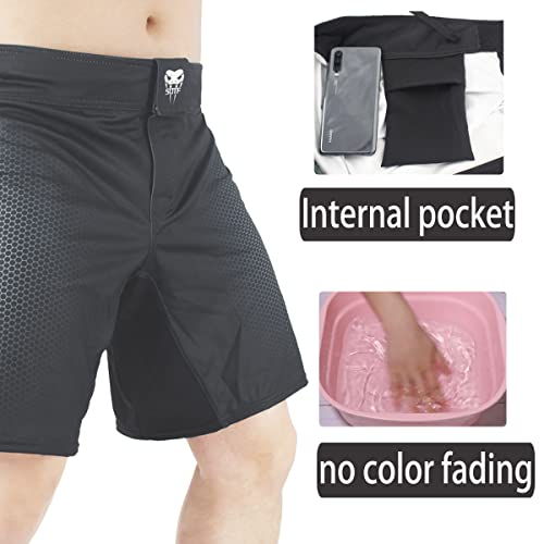 SOTF Boxing Shorts for Men Training Fight Shorts Men MMA BJJ Shorts No Gi with Pocket Black L Waist 34.6-36.2 inch - Image 4