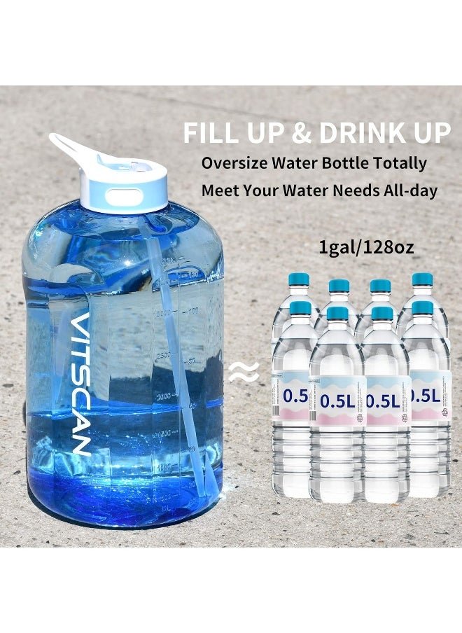Vitscan BPA-free Water Bottle with Straw & Time Marker (3790ml/ 3.8l, Blue)
