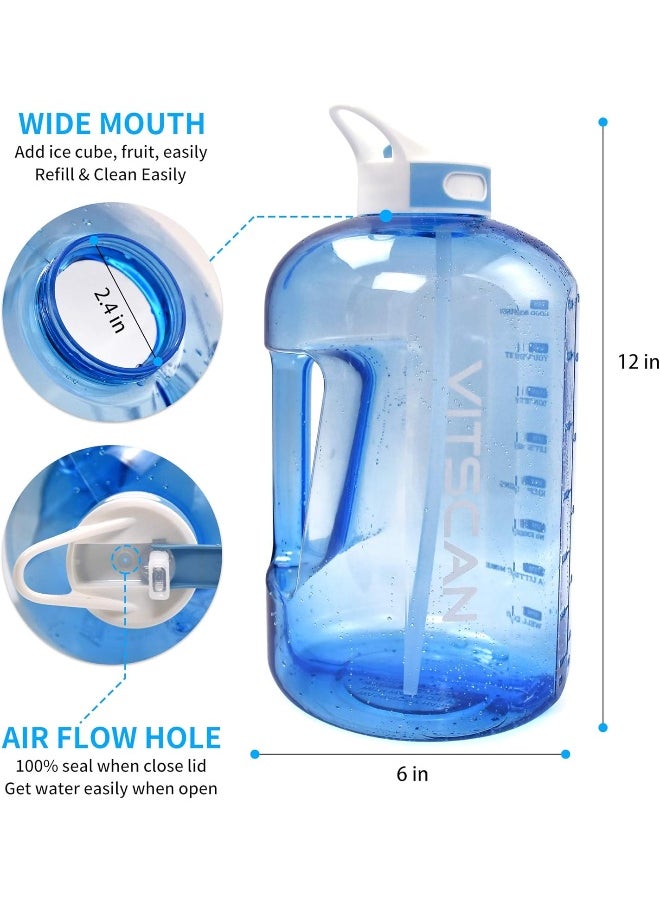 Vitscan BPA-free Water Bottle with Straw & Time Marker (3790ml/ 3.8l, Blue)