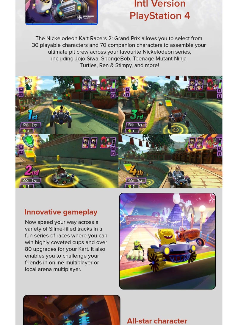 Games سباق كارت نيكيلوديون 2: غراند بري (نسخة دولية) - بلاي ستيشن 4 (PS4) - Image 3