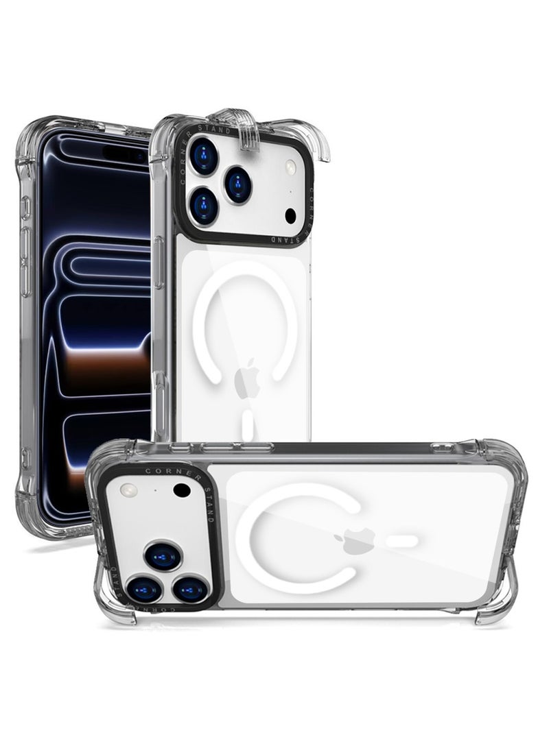 Techie iPhone 17 Pro MagSafe Clear Case with Built-in Hidden Foldable Edge Bracket Stand Holder - Shockproof TPU + PC Hard Back Acrylic, Anti-Yellowing Bumper Case - Image 2