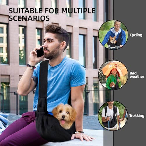 ARZQUT Dog Carrier Sling - Reversible Puppy Carrier Purse with Storage Pocket, Hand-Free Dog Sling Carrier for Carry Small Dogs and Cats, Travel Safety Harness, Dog and Cat Harness(Black) - Image 2