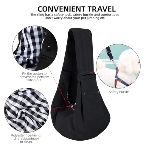 ARZQUT Dog Carrier Sling - Reversible Puppy Carrier Purse with Storage Pocket, Hand-Free Dog Sling Carrier for Carry Small Dogs and Cats, Travel Safety Harness, Dog and Cat Harness(Black) - Image 4
