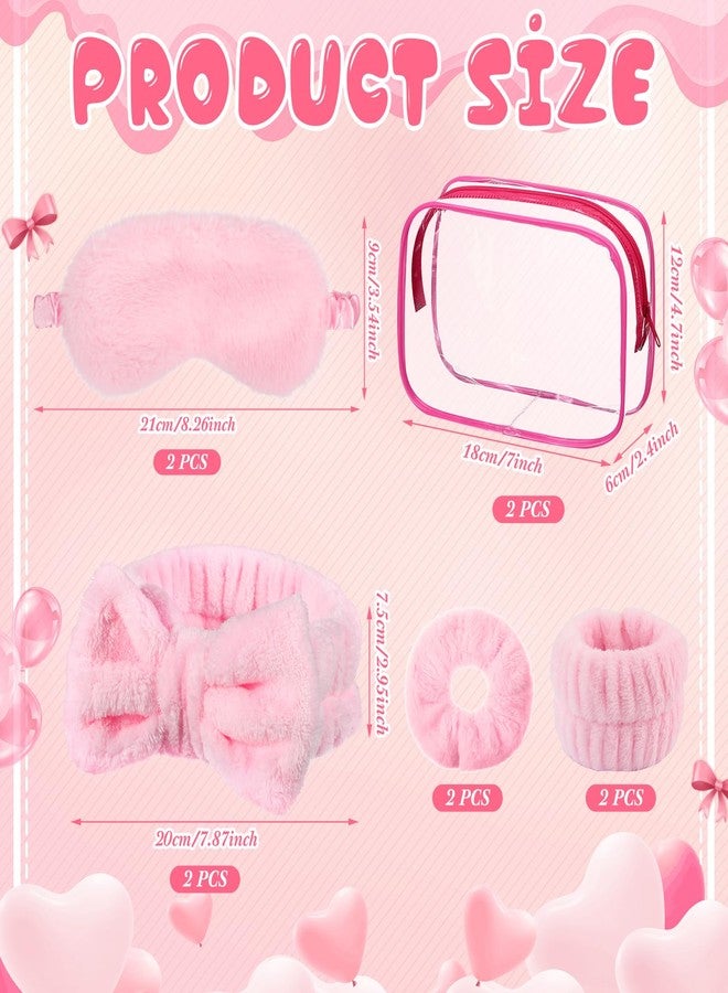 Hoteam 10 Pcs Spa Party Supplies Gift Set Sleepover Party Favor Spa Headband Wristband Sleep Eye Mask Velvet Scrunchies for Skin Care Makeup Slumber Night Favor(Pink) - Image 2