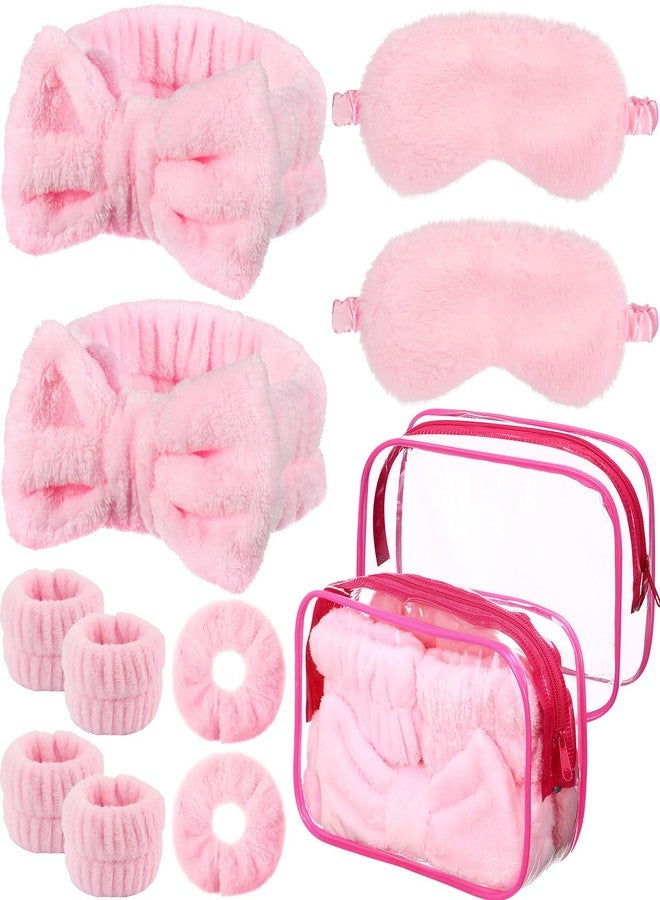 Hoteam 10 Pcs Spa Party Supplies Gift Set Sleepover Party Favor Spa Headband Wristband Sleep Eye Mask Velvet Scrunchies for Skin Care Makeup Slumber Night Favor(Pink) - Image 1