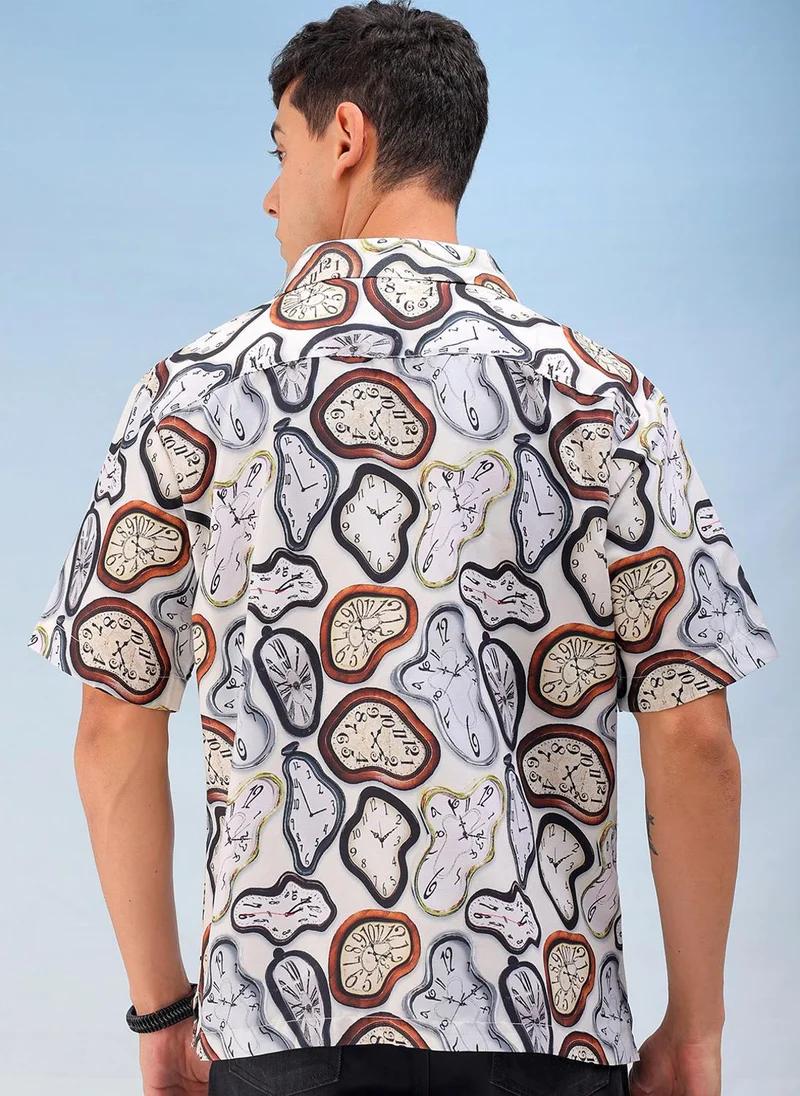 ذا انديان كراج كو Men Oversized Vintage Half Sleeves Cuban Collar Street Wear Shirt