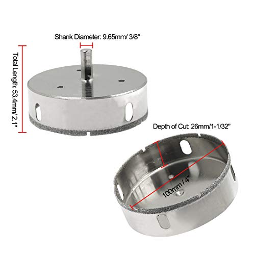 PHITUODA 4 Inch / 100mm Diamond Drill Bits, Large Diamond Hole Saw Hollow Core Drill Bits for Glass Ceramic Porcelain Tiles Marble Granite Quartz - Image 3