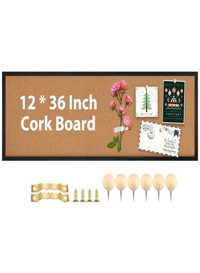 TORASO Cork Board Bulletin Board, Corkboard for Walls with Black Frame, Large Wall Mounted Cork Board with Installation Kit,11.8" x 35.4" Pin Tackboard for Home,Office, School (RMB-BK-3090) - Image 1