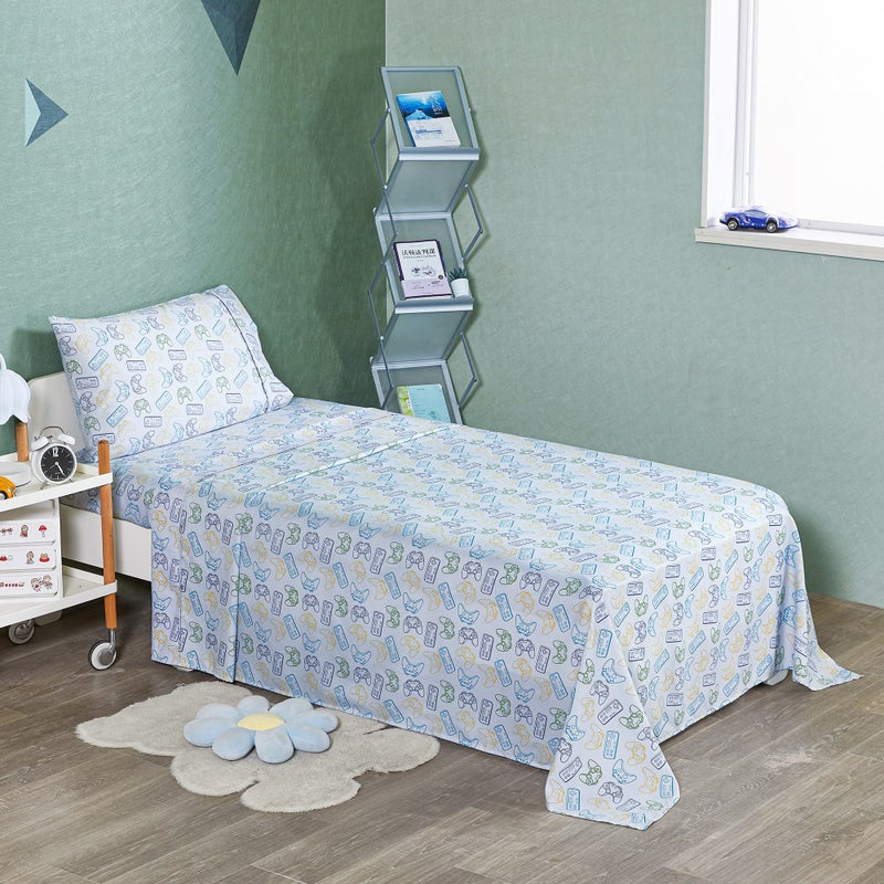 Viviland 3 Pieces Boys Grey Twin Sheet Set - Soft Microfiber Fitted Flat Sheets & Pillowcase - Game Player Paddle Printed Bedding Sets - for Kids & Toddlers - Image 2