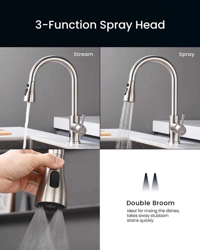 DAYONE Touchless Kitchen Sink Faucet with Soap Dispenser and Pull Down Sprayer, Stainless Steel High Arc Motion Sensor Touch Faucet for Kitchen Sink Smart Hands-Free Single Handle, Brushed Nickel - Image 3