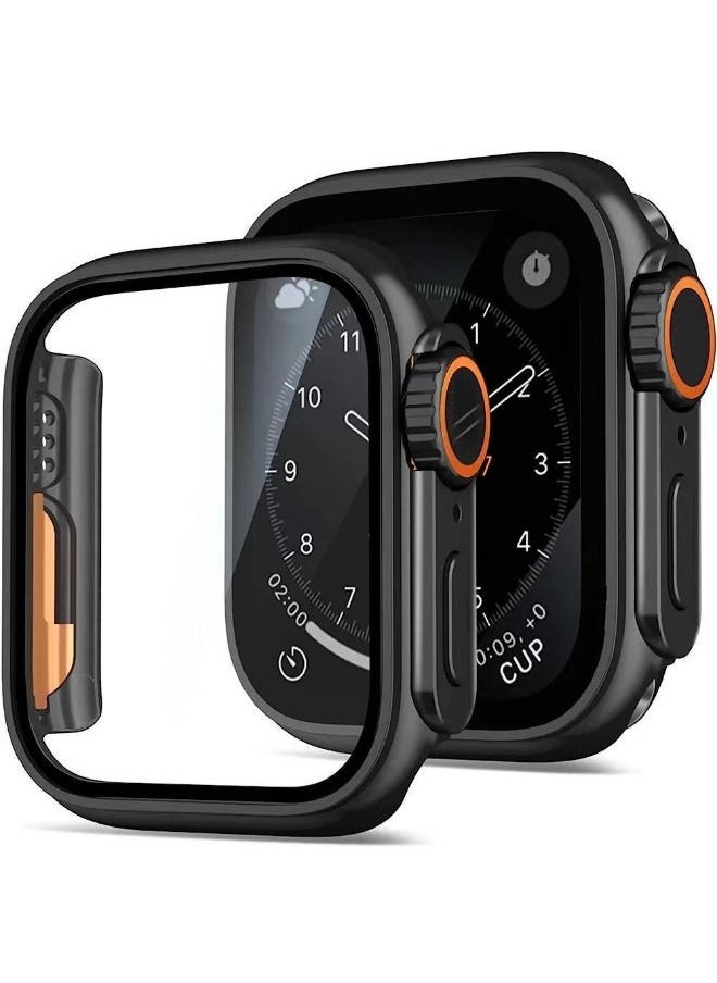 Generic Apple Watch Series 7/8/9 45mm Case with Tempered Glass Screen Protector, Unique Design Hard PC Waterproof Cover, Rugged Bumper Full Coverage Accessories for iWatch 7/8/9 45mm（Black)  - Image 1