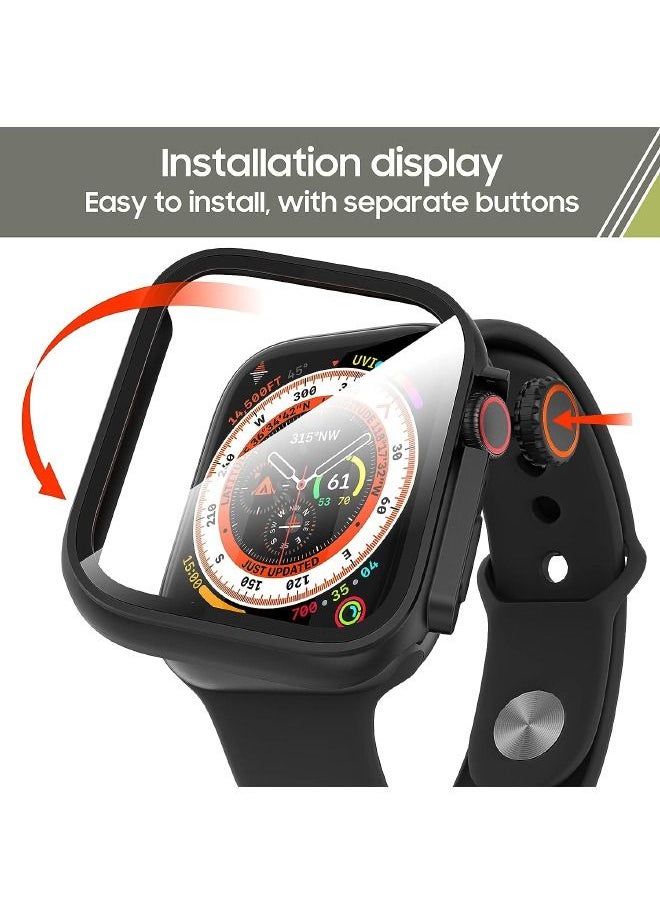 Generic Apple Watch Series 7/8/9 45mm Case with Tempered Glass Screen Protector, Unique Design Hard PC Waterproof Cover, Rugged Bumper Full Coverage Accessories for iWatch 7/8/9 45mm（Black)  - Image 4