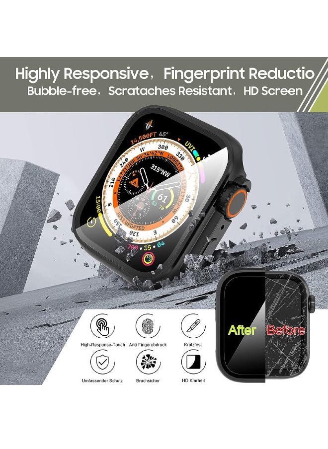 Generic Apple Watch Series 7/8/9 45mm Case with Tempered Glass Screen Protector, Unique Design Hard PC Waterproof Cover, Rugged Bumper Full Coverage Accessories for iWatch 7/8/9 45mm（Black)  - Image 3