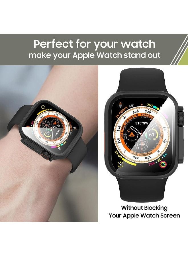 Generic Apple Watch Series 7/8/9 45mm Case with Tempered Glass Screen Protector, Unique Design Hard PC Waterproof Cover, Rugged Bumper Full Coverage Accessories for iWatch 7/8/9 45mm（Black)  - Image 5