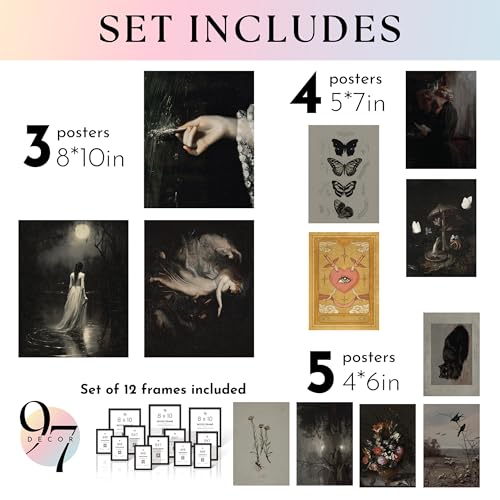 97 Decor FRAMED Gothic Wall Art Dark Academia Decor For Bedroom Dark Academia Wall Art Framed Halloween Gothic Decorations For Home Goth Room Decorations Aesthetic Pictures BLACK FRAME - Image 3