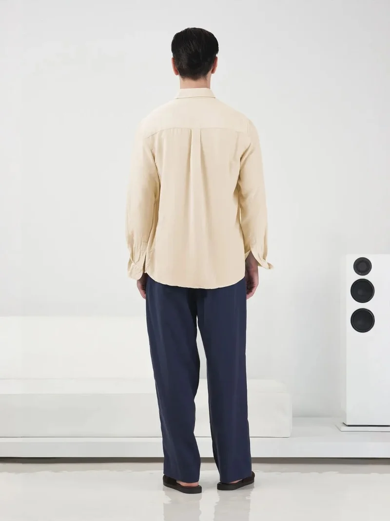 Giesto Beige Natural GIESTO Long Sleeve Buttoned Tencel Shirt for Men | Best Price UAE