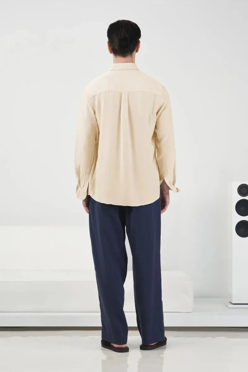 Giesto Beige Natural GIESTO Long Sleeve Buttoned Tencel Shirt for Men | Best Price UAE